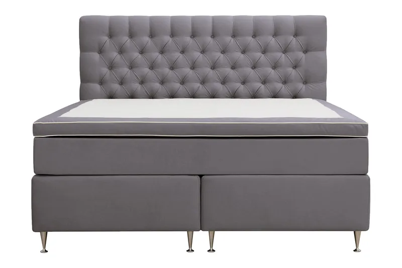 Hilton Lyx Komplett Sängpaket 160x200 cm Kontinentalsäng med knappad sänggavel i sammet - Grå / Sammet - Products - Möbler - Säng - Kontinentalsäng