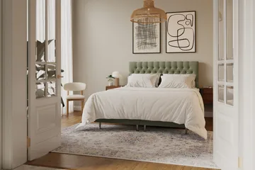Hilton Lyx Komplett Sängpaket 160x200 cm Kontinentalsäng med knappad sänggavel i sammet - Olivgrön / Sammet - Products - Möbler - Säng - Kontinentalsäng