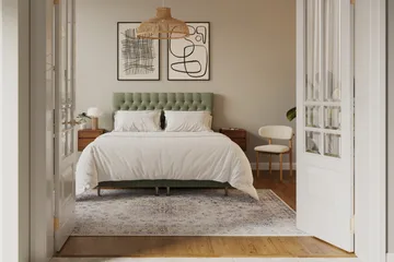 Hilton Lyx Komplett Sängpaket 160x200 cm Kontinentalsäng med knappad sänggavel i sammet - Olivgrön / Sammet - Products - Möbler - Säng - Kontinentalsäng
