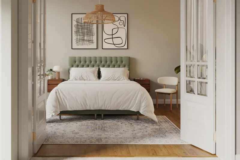 Hilton Lyx Komplett Sängpaket 160x200 cm Kontinentalsäng med knappad sänggavel i sammet - Olivgrön / Sammet - Products - Möbler - Säng - Kontinentalsäng