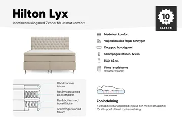 Hilton Lyx Komplett Sängpaket 180x200 cm Kontinentalsäng med knappad sänggavel - Beige - Products - Möbler - Säng - Kontinentalsäng