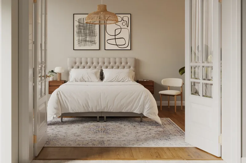 Hilton Lyx Komplett Sängpaket 180x200 cm Kontinentalsäng med knappad sänggavel - Beige - Products - Möbler - Säng - Kontinentalsäng