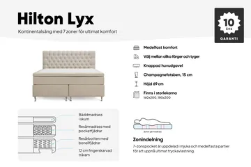 Hilton Lyx Komplett Sängpaket 180x200 cm Kontinentalsäng med knappad sänggavel i bouclé - Ivory / Bouclé - Products - Möbler - Säng - Kontinentalsäng