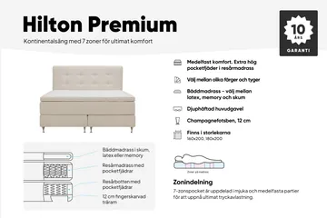 Hilton Premium Komplett Sängpaket 160x200 cm Kontinentalsäng med Sänggavel - Ljusbeige Tyg - Products - Möbler - Säng - Kontinentalsäng