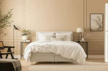 Hilton Premium Komplett Sängpaket 160x200 cm Kontinentalsäng med Sänggavel - Ljusbeige Bouclé - Products - Möbler - Säng - Kontinentalsäng