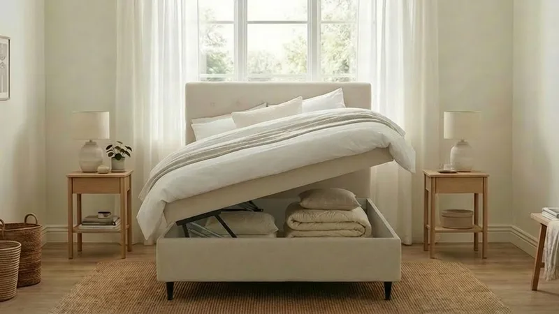 Hilton Plus Komplett Sängpaket med Förvaring 140x200 cm - Ljusbeige - Products - Möbler - Säng - Säng med förvaring