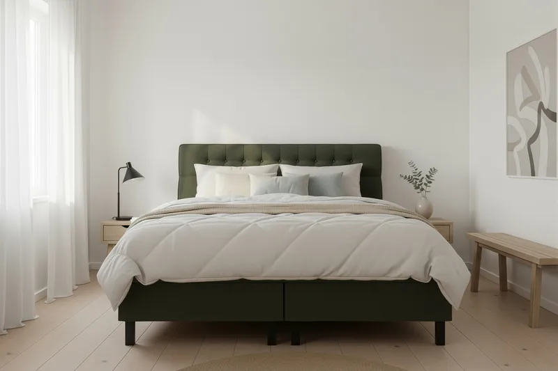 HVILA Classic Komplett Sängpaket 160x200 cm Kontinentalsäng med diamant sänggavel - Grön - Products - Möbler - Säng - Kontinentalsäng