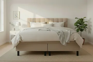 HVILA Classic Komplett Sängpaket 160x200 cm Kontinentalsäng med rutad sänggavel - Beige - Products - Möbler - Säng - Kontinentalsäng