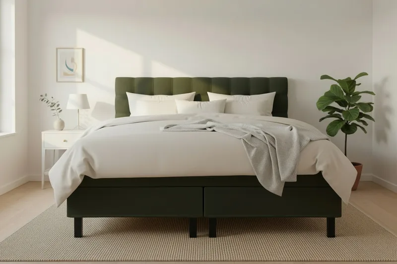 HVILA Classic Komplett Sängpaket 160x200 cm Kontinentalsäng med rutad sänggavel - Grön - Products - M öbler - Säng - Kontinentalsäng