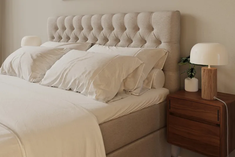 HVILA Lyx Komplett Sängpaket 160x200 cm Kontinentalsäng med knappad sänggavel - Beige - Products - Möbler - Säng - Kontinentalsäng