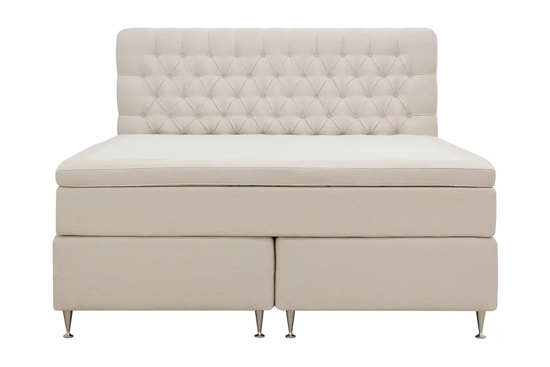 HVILA Lyx Komplett Sängpaket 160x200 cm Kontinentalsäng med knappad sänggavel i bouclé - Ivory / Bouclé - Products - Möbler - Säng - Kontinentalsäng