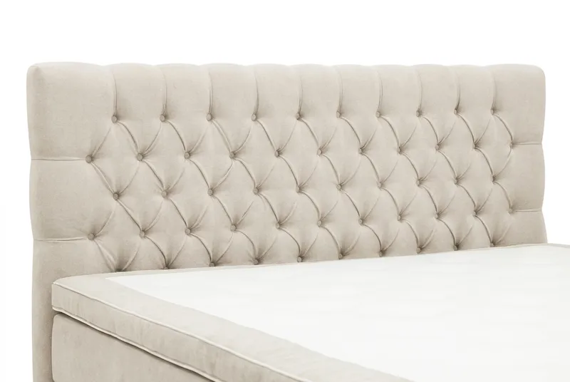 HVILA Lyx Komplett Sängpaket 160x200 cm Kontinentalsäng med knappad sänggavel i chenille - Beige - Products - Möbler - Säng - Kontinentalsäng