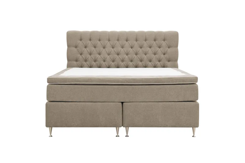 HVILA Lyx Komplett Sängpaket 160x200 cm Kontinentalsäng med knappad sänggavel i chenille, Brun