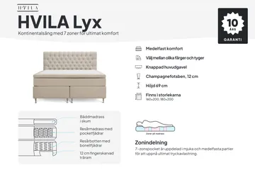 HVILA Lyx Komplett Sängpaket 160x200 cm Kontinentalsäng med knappad sänggavel i sammet - Beige / Sammet - Products - Möbler - Säng - Kontinentalsäng