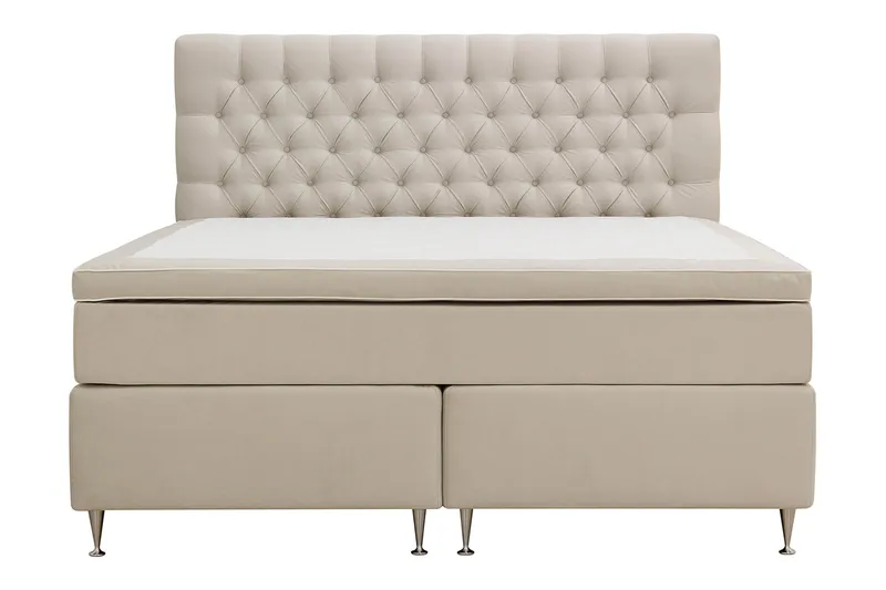 HVILA Lyx Komplett Sängpaket 160x200 cm Kontinentalsäng med knappad sänggavel i sammet - Beige / Sammet - Products - Möbler - Säng - Kontinentalsäng