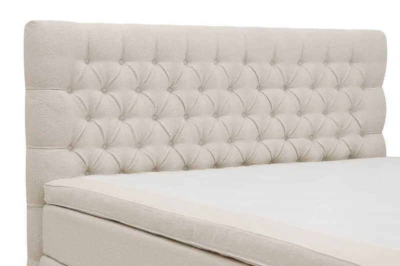 HVILA Lyx Komplett Sängpaket 180x200 cm Kontinentalsäng med knappad sänggavel i bouclé - Ivory / Bouclé - Products - Möbler - Säng - Kontinentalsäng