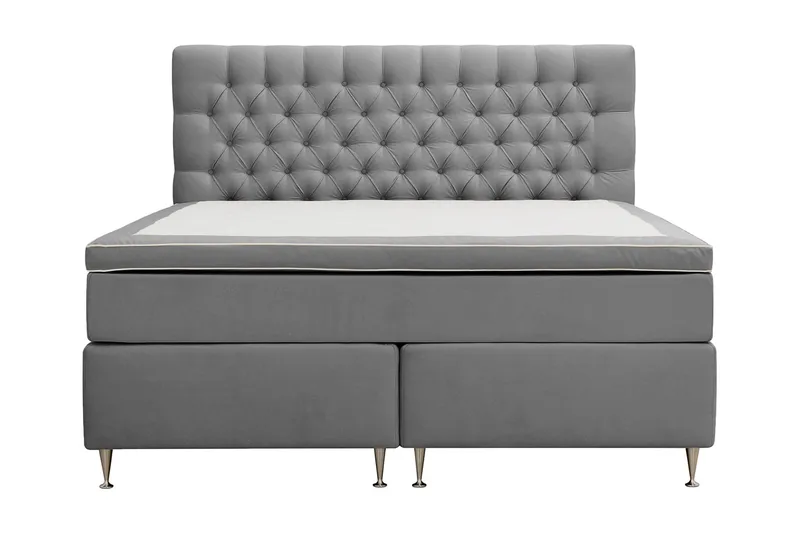 HVILA Lyx Komplett Sängpaket 180x200 cm Kontinentalsäng med knappad sänggavel i sammet - Ljusgrå - Products - Möbler - Säng - Kontinentalsäng
