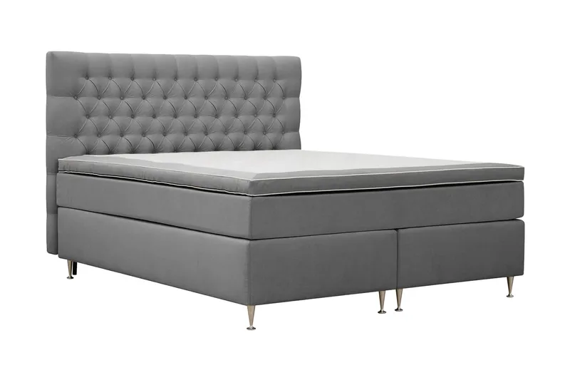 HVILA Lyx Komplett Sängpaket 180x200 cm Kontinentalsäng med knappad sänggavel i sammet - Ljusgrå - Products - Möbler - Säng - Kontinentalsäng