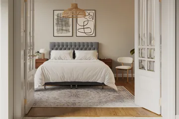 HVILA Lyx Komplett Sängpaket 180x200 cm Kontinentalsäng med knappad sänggavel i sammet - Ljusgrå - Products - Möbler - Säng - Kontinentalsäng
