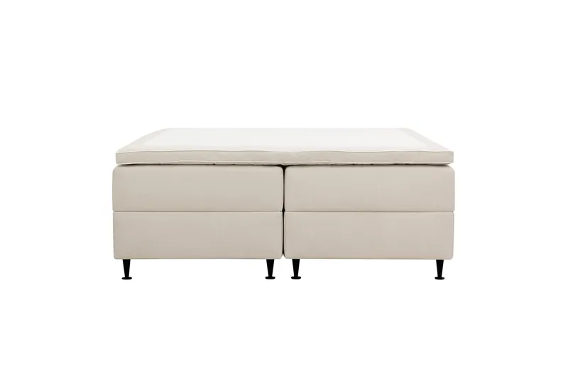 HVILA Plus Kontinentalsäng 160x200 cm i Tyg med Förvaring + Bäddmadrass med Fasthetsgrad Mediumfast, Ljusbeige