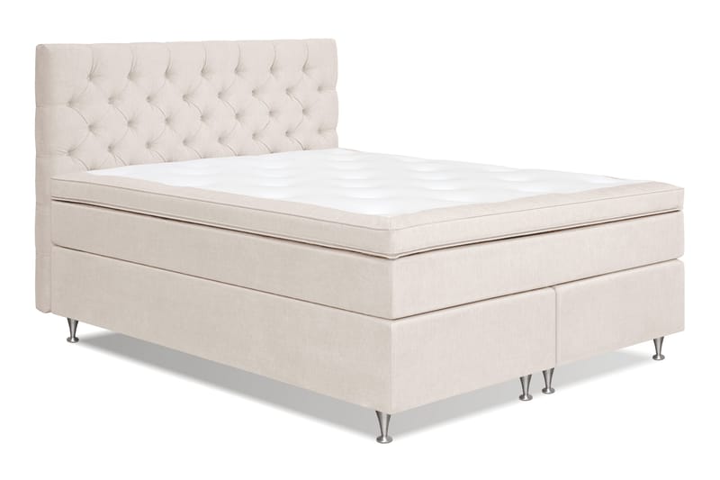 Joluma Komplett Sängpaket – Kontinentalsäng 180x200 cm i Tyg med Sänggavel + Bäddmadrass med Fasthetsgrad Fast - Ljusbeige - Products - Möbler - Säng - Kontinentalsäng