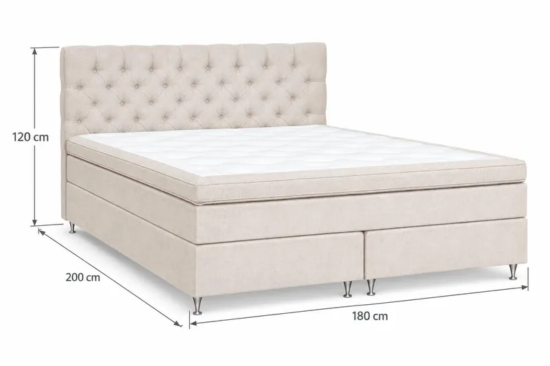 Joluma Komplett Sängpaket – Kontinentalsäng 180x200 cm i Tyg med Sänggavel + Bäddmadrass med Fasthetsgrad Fast - Ljusbeige - Products - Möbler - Säng - Kontinentalsäng