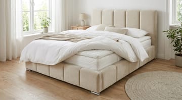 Cleaton Sängram 180x200 cm med Förvaring HVILA Pocketresårmadrass och Bäddmadrass i Memoryskum med Tvättbar klädsel - Grå/Vit - Products - Möbler - Säng - Komplett sängpaket