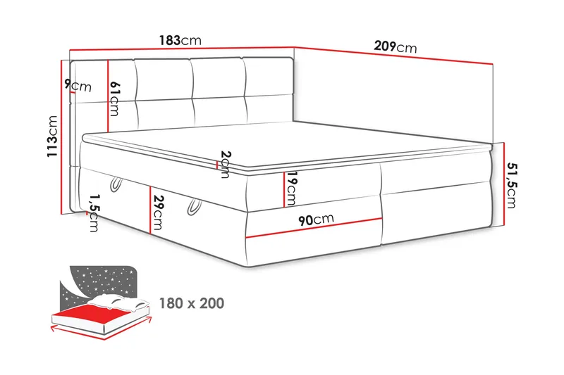 Leckersbo Komplett Sängpaket Kontinentalsäng med förvaring 180x200 cm - Svart - Products - Möbler - Säng - Komplett sängpaket