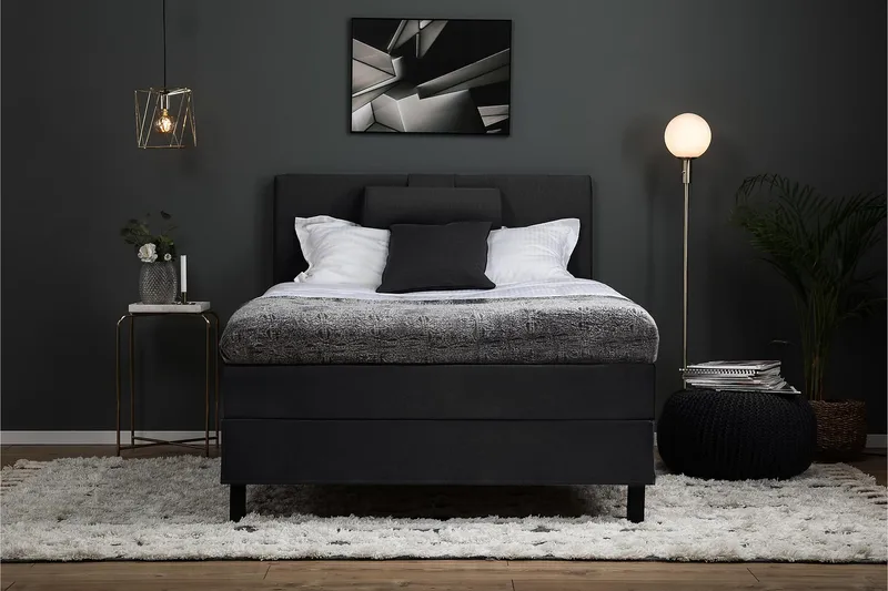 Lucky Komplett Sängpaket 120x200 Memory Slät Sänggavel  N - Nackkudde Stor Svart/Grå - Products - Möbler - Säng - Enkelsäng