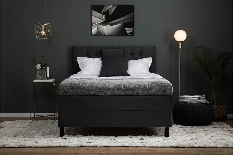 Lucky Komplett Sängpaket 120x200 Polyeter Diamant Sänggavel - Nackkudde Liten Svart/Grå - Products - Möbler - Säng - Enkelsäng