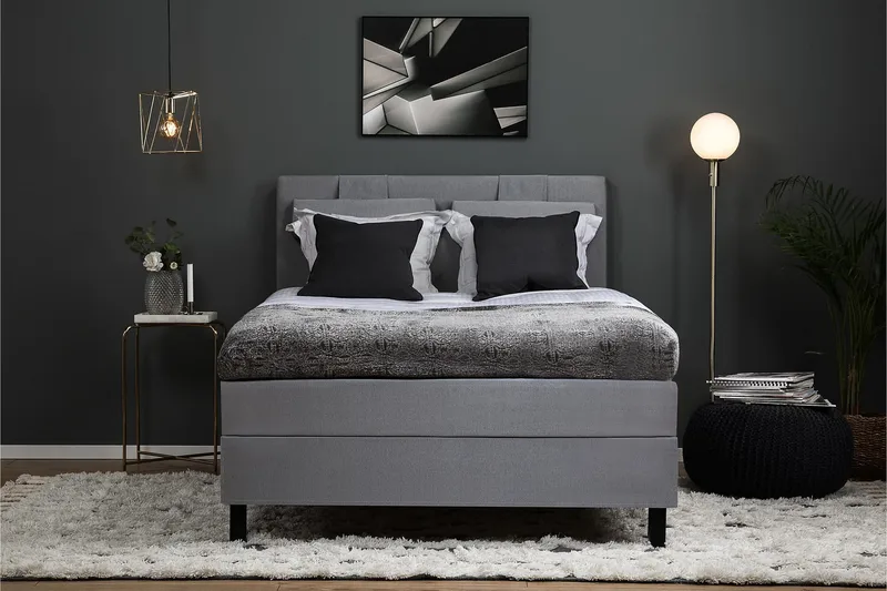 Lucky Komplett Sängpaket 140x200 Latex Slät Sänggavel  Na - Nackkudde Stor Mellangrå - Products - Möbler - Säng - Kontinentalsäng