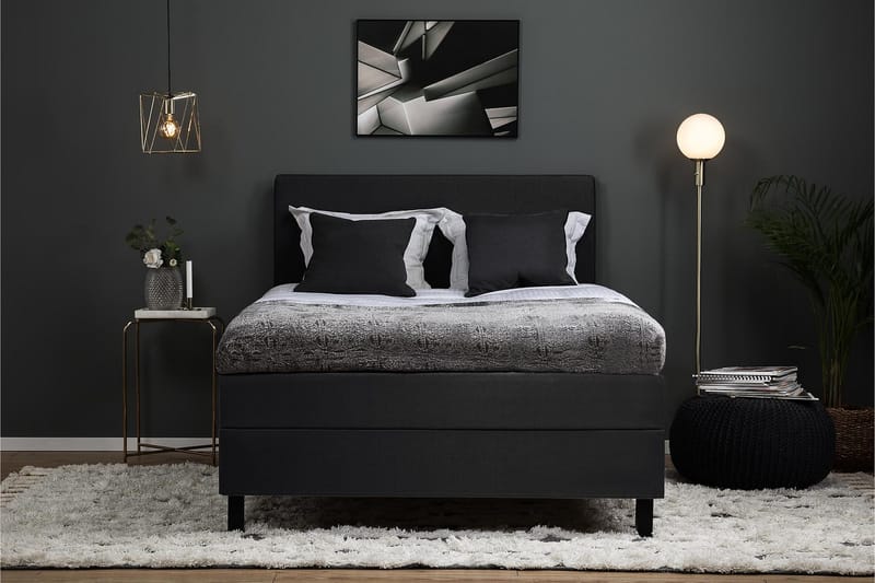 Lucky Komplett Sängpaket 140x200 Memory Slät Sänggavel  N - Nackkudde Stor Svart/Grå - Products - Möbler - Säng - Kontinentalsäng