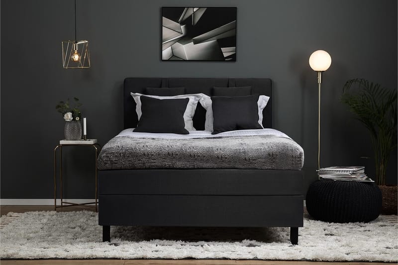 Lucky Komplett Sängpaket 140x200 Memory Slät Sänggavel - Nackkudde Liten Svart/Grå - Products - Möbler - Säng - Kontinentalsäng