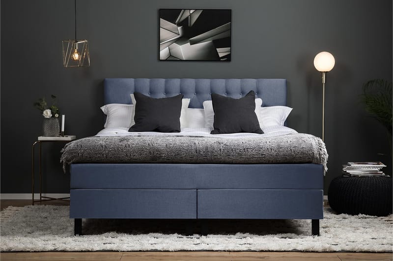 Lucky Komplett Sängpaket 160x200 Latex Diamant Sänggavel - Mörkblå - Products - Möbler - Säng - Kontinentalsäng