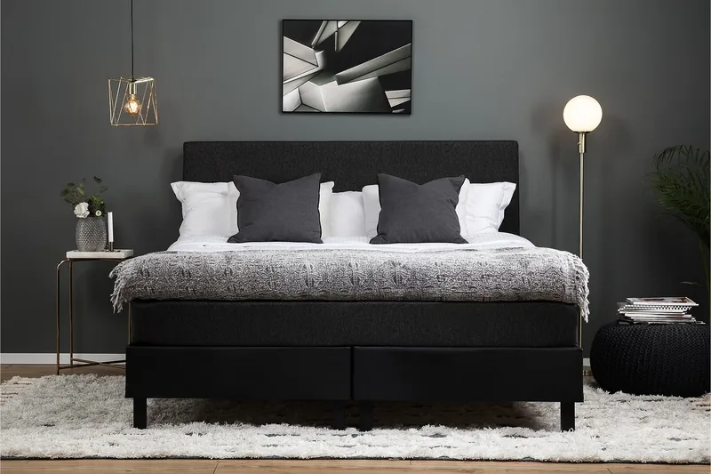 Lucky Komplett Sängpaket 160x200 Latex Slät Sänggavel - Svart/Grå/PU - Products - Möbler - Säng - Kontinentalsäng