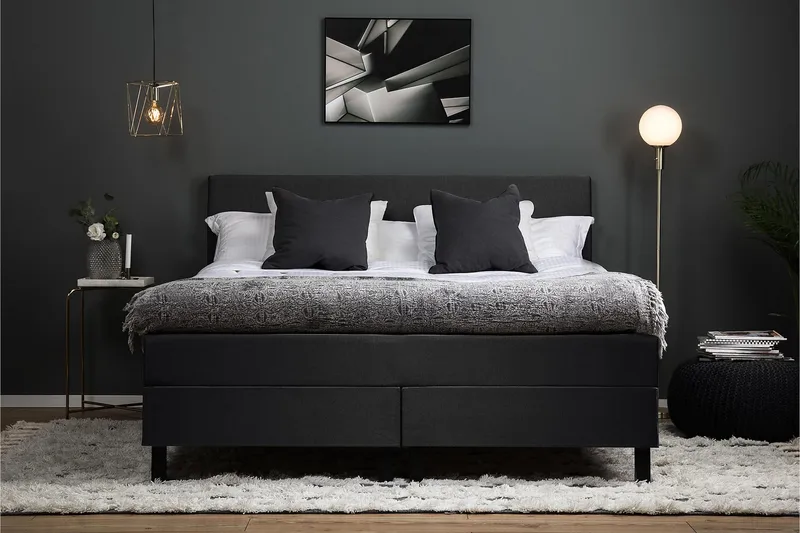 Lucky Komplett Sängpaket 160x200 Latex Slät - Svart/Grå - Products - Möbler - Säng - Kontinentalsäng