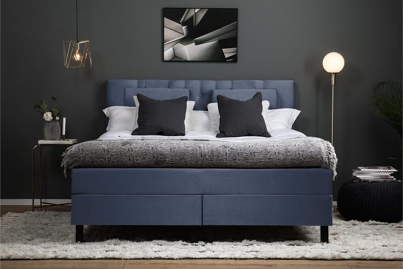 Lucky Komplett Sängpaket 160x200 Memory Diamant Sänggavel - Nackkudde Stor Mörkblå - Products - Möbler - Säng - Kontinentalsäng