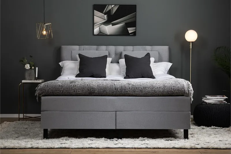 Lucky Komplett Sängpaket 160x200 Memory Diamant Sänggavel - Nackkudde Stor Mellangrå - Products - Möbler - Säng - Kontinentalsäng