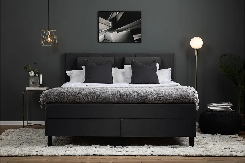 Lucky Komplett Sängpaket 160x200 Memory Slät - Nackkudde Stor Svart/Grå - Products - Möbler - Säng - Kontinentalsäng