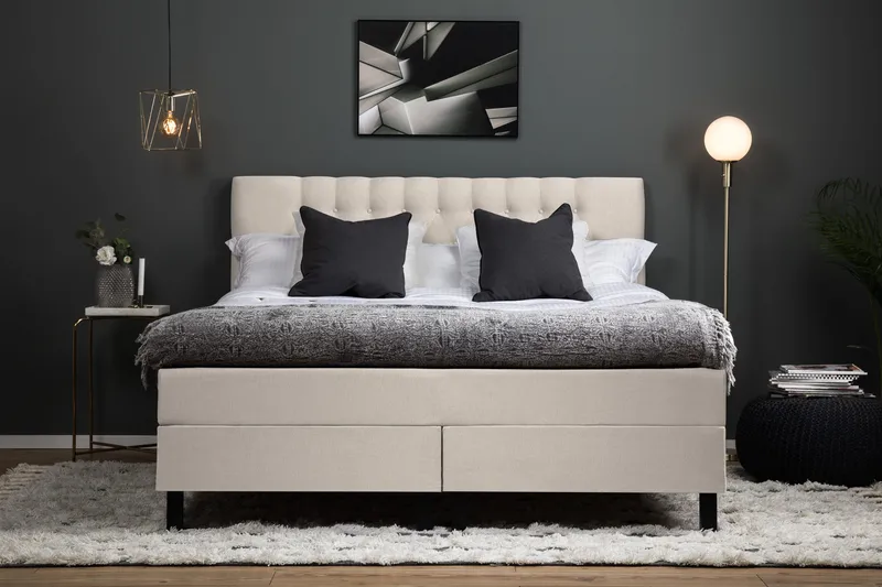 Lucky Komplett Sängpaket 160x200 Skum Diamant Sänggavel - Beige - Products - Möbler - Säng - Kontinentalsäng
