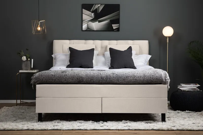 Lucky Komplett Sängpaket 160x200 Polyeter Diamant Sänggavel - Nackkudde Stor Beige - Products - Möbler - Säng - Kontinentalsäng