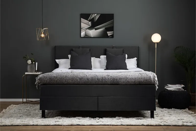 Lucky Komplett Sängpaket 160x200 Polyeter Slät - Nackkudde Liten Svart/Grå - Products - Möbler - Säng - Kontinentalsäng