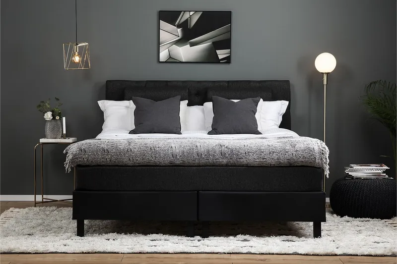 Lucky Komplett Sängpaket 180x200 Memory Diamant - Nackkudde Stor Svart/Grå/PU - Products - Möbler - Säng - Kontinentalsäng