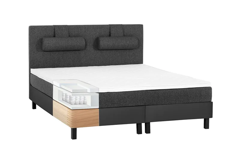Lucky Komplett Sängpaket 180x200 Memory Slät - Nackkudde Stor Svart/Grå/PU - Products - Möbler - Säng - Kontinentalsäng