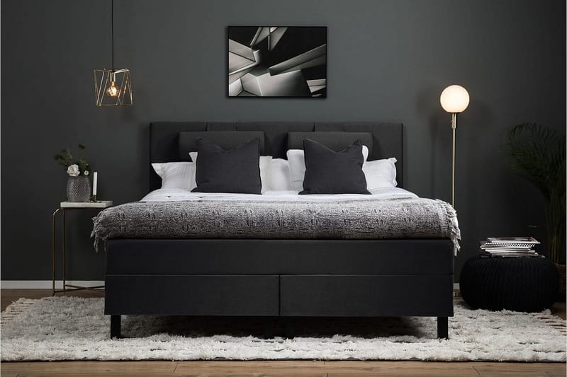 Lucky Komplett Sängpaket 180x200 Skum Slät - Svart/Grå - Products - Möbler - Säng - Kontinentalsäng