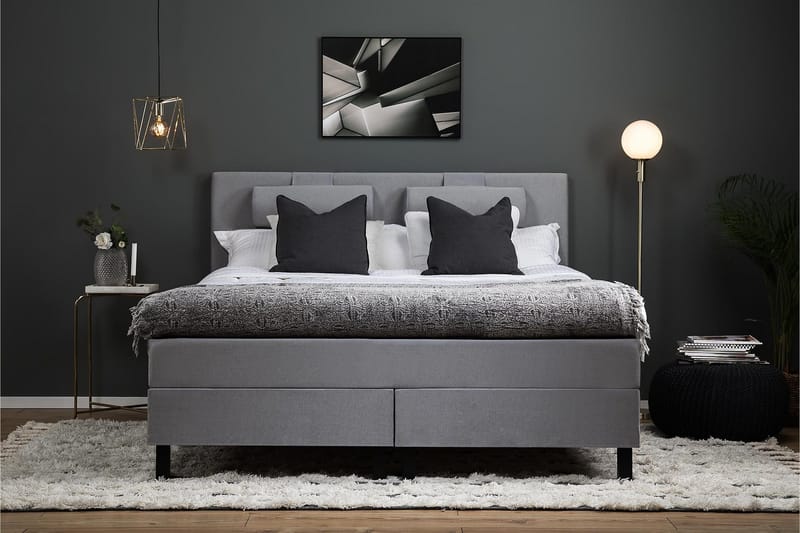 Lucky Komplett Sängpaket 180x200 Polyeter Slät Sänggavel - Nackkudde Stor Mellangrå - Products - Möbler - Säng - Kontinentalsäng