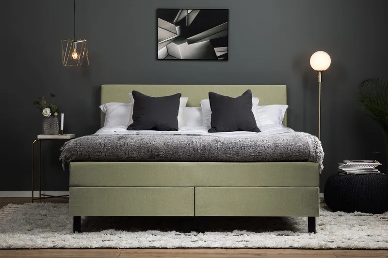 Lucky Komplett Sängpaket 180x200 Polyeter Slät Sänggavel - Grön - Products - Möbler - Säng - Kontinentalsäng