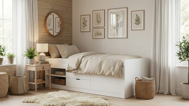 Lundvik Sängram 90x200 cm med förvaring inklusive madrass - Vit - Products - Möbler - Säng - Sängram & sängstomme