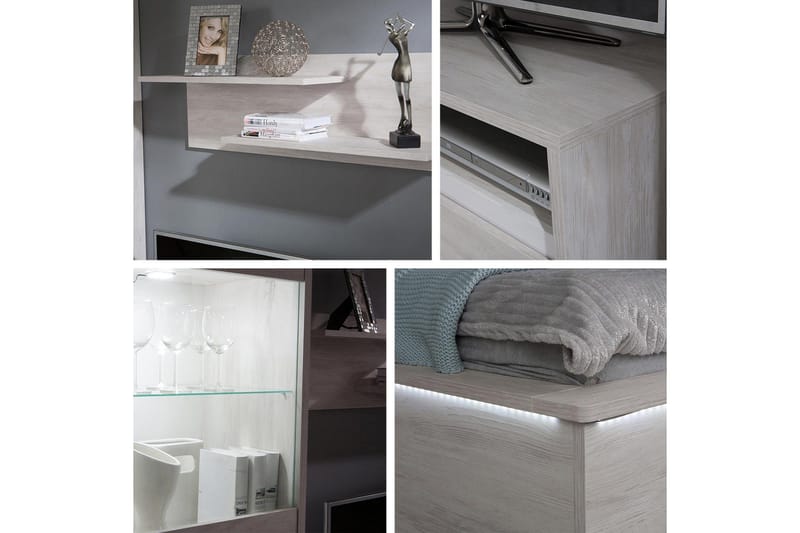 Najera Säng 182x214 cm LED-belysning Ek/Vit LED - Ek/Vit LED - Products - Möbler - Säng - Sängram & sängstomme