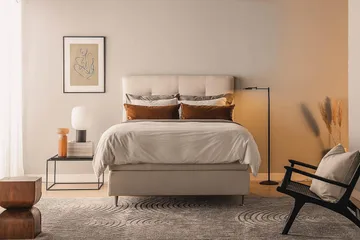 Oslo Lyx Sängpaket Boucle 140x200 Knappad gavel - Ljusbeige - Products - Möbler - Säng - Kontinentalsäng